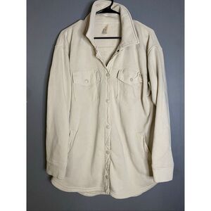 Mono B White Sherpa Lined Button Up Pockets Shacket Size Large